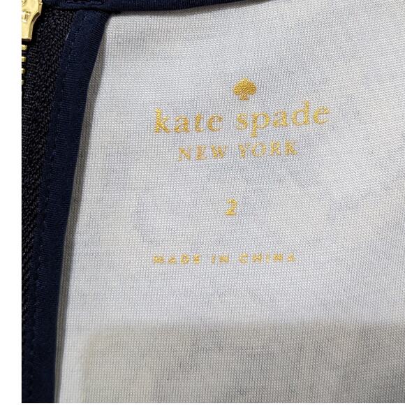Kate Spade Women's Blue Animal Midi Length Dress with Gold Zipper Size 2 - Picture 3 of 3